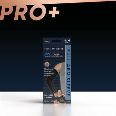 Copper Compression PRO+ Performance Full Arm Sleeve: Compression for Tendonitis, Arthritis & Forearm Strain. Black, Unisex, Nylon/Spandex Fabric L/XL