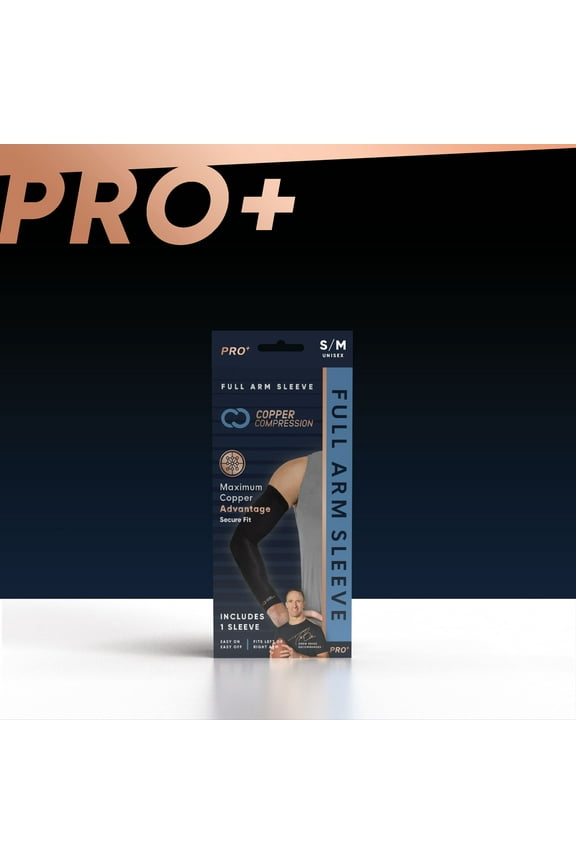 PRO+ Performance Full Arm Sleeve: Compression for Tendonitis, Arthritis & Forearm Strain. Black, Unisex, Nylon/Spandex Fabric L/XL