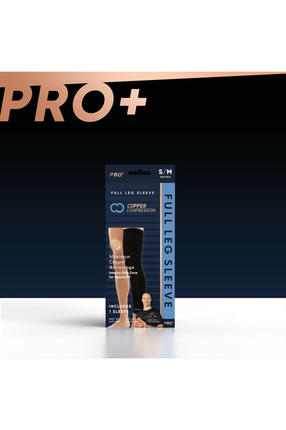 PRO+ Performance Leg Sleeve L-XL: Targeted Compression for Peak Performance. Sports/Fitness: Running, Basketball, Football, X-training, Lifting. Fits men and women. 1 sleeve.