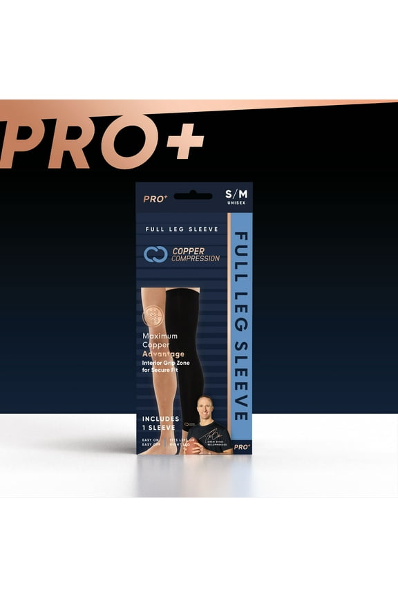 PRO+ Performance Leg Sleeve S/M: Compression for Pain Relief from Shin Splints and Sore Muscles (Unisex, Black, 1 Pair)