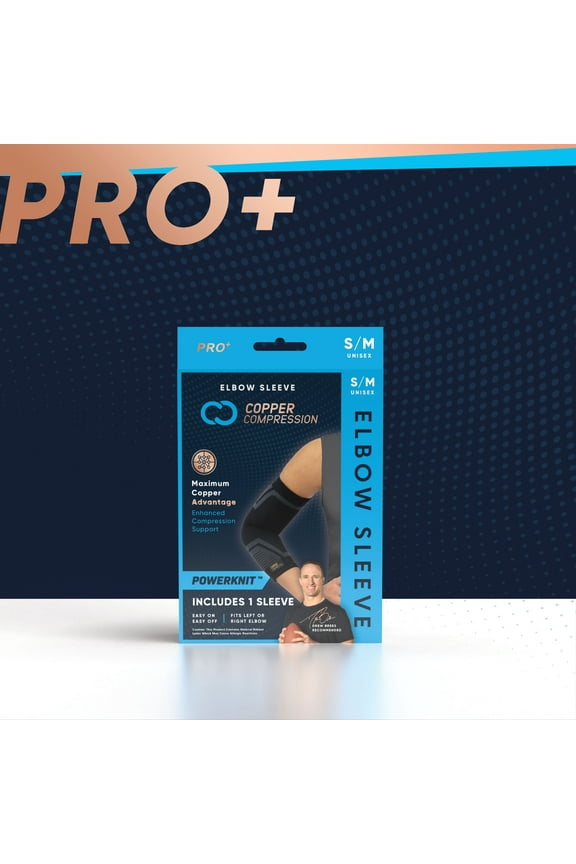 PRO+ Powerknit Performance Elbow Sleeve L/XL: Compression for Tennis Elbow, Tendonitis, Bursitis, Arthritis, Swelling & Pain Relief (Unisex, Black, 1 Sleeve)
