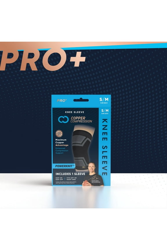 PRO+ Powerknit Performance Knee Sleeve L/XL: Compression for Stability, Pain Relief, Arthritis & Tendinitis (Unisex, Black, 1 Sleeve)