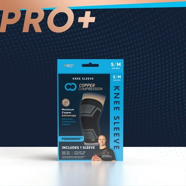 Copper Compression PRO+ Powerknit Performance Knee Sleeve S/M: Compression for Stability, Pain Relief, Arthritis & Tendinitis (Unisex, Black, 1 Sleeve)
