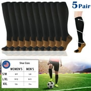 Copper Compression Socks 5 Pairs 20-30mmHg Graduated Support Mens Womens, Knee High Comfort Gym Stockings, Leg Pain Relief Varicose Vein Relief Pain Support Socks L/XL