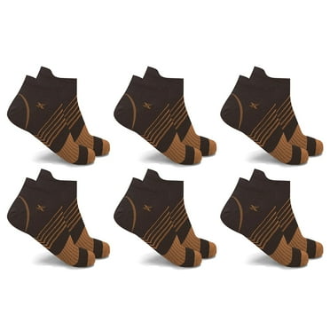 Copper Compression Socks - Ankle High for Running, Athtletics, Travel - 6 Pair