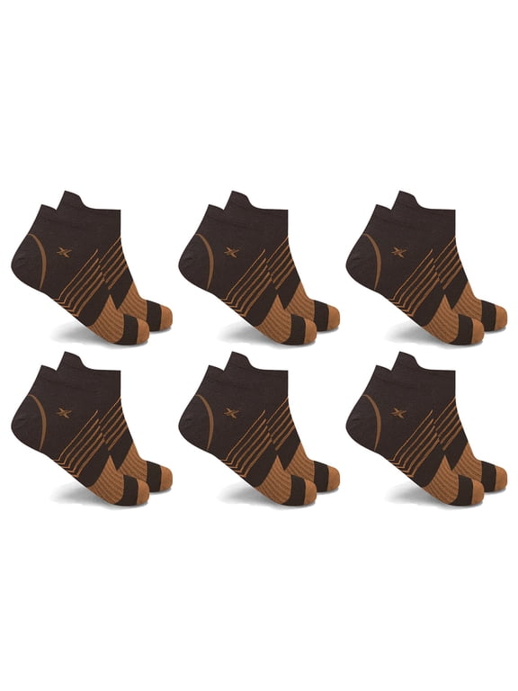 Copper Compression Socks - Ankle High for Running, Athtletics, Travel - 6 Pair