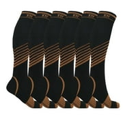EXTREME FIT Copper Compression Socks - Knee High for Running, Athtletics, Travel - 6 Pair