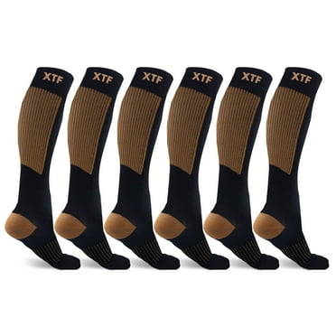 Copper Compression Socks - Knee High for Running, Athtletics, Travel - 6 Pair