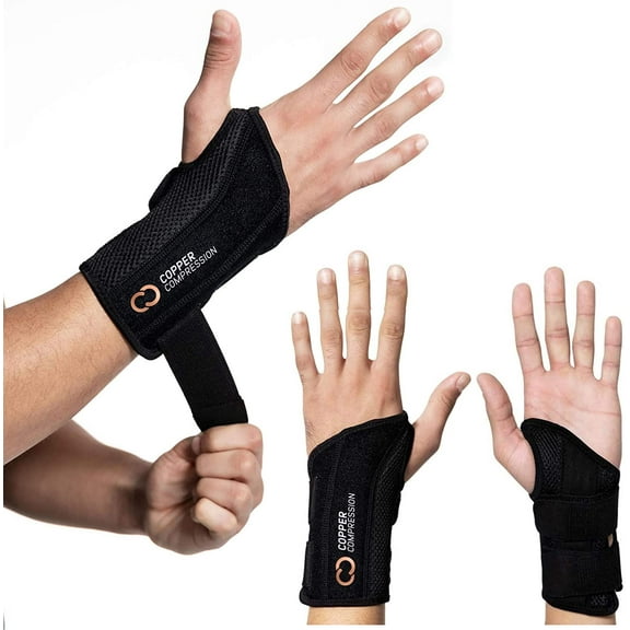 Copper Compression Wrist Brace - Adjustable Support Splint for Pain Relief, Carpal Tunnel Syndrome, Arthritis, Tendonitis, RSI, Sprain, Arthritis. For Men and Women - Left Hand S-M