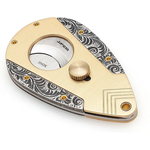 Copper Construction Fancy Flora Carving in Golden Body and Vintage Silver Wings Cigar Cutter/Scissor with 2 Blades