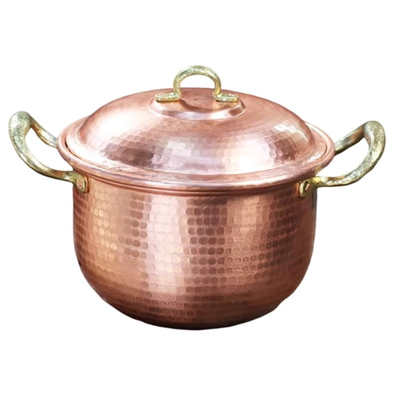 Copper Cooking Pot with Lid, Thickened Handmade Non Stick Soup Hot Cooking Pots,Stew Pan for Family Friends and Partie