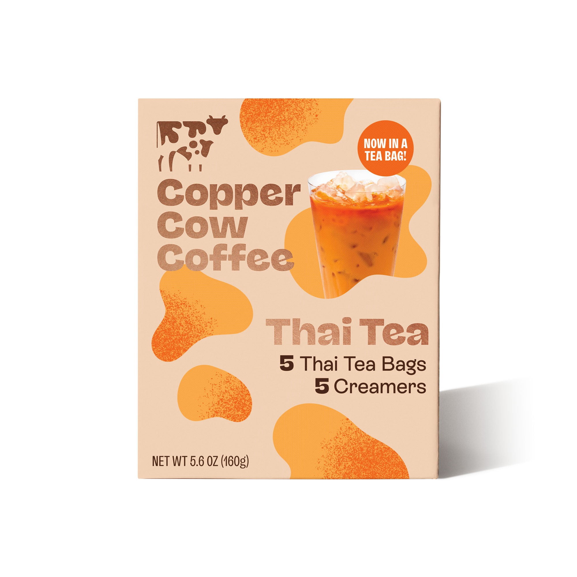 Copper Cow Coffee (5 Count) Thai Tea Latte (5 Tea Bags and 5 Sweetened Condensed Milk Creamers), 5.6oz