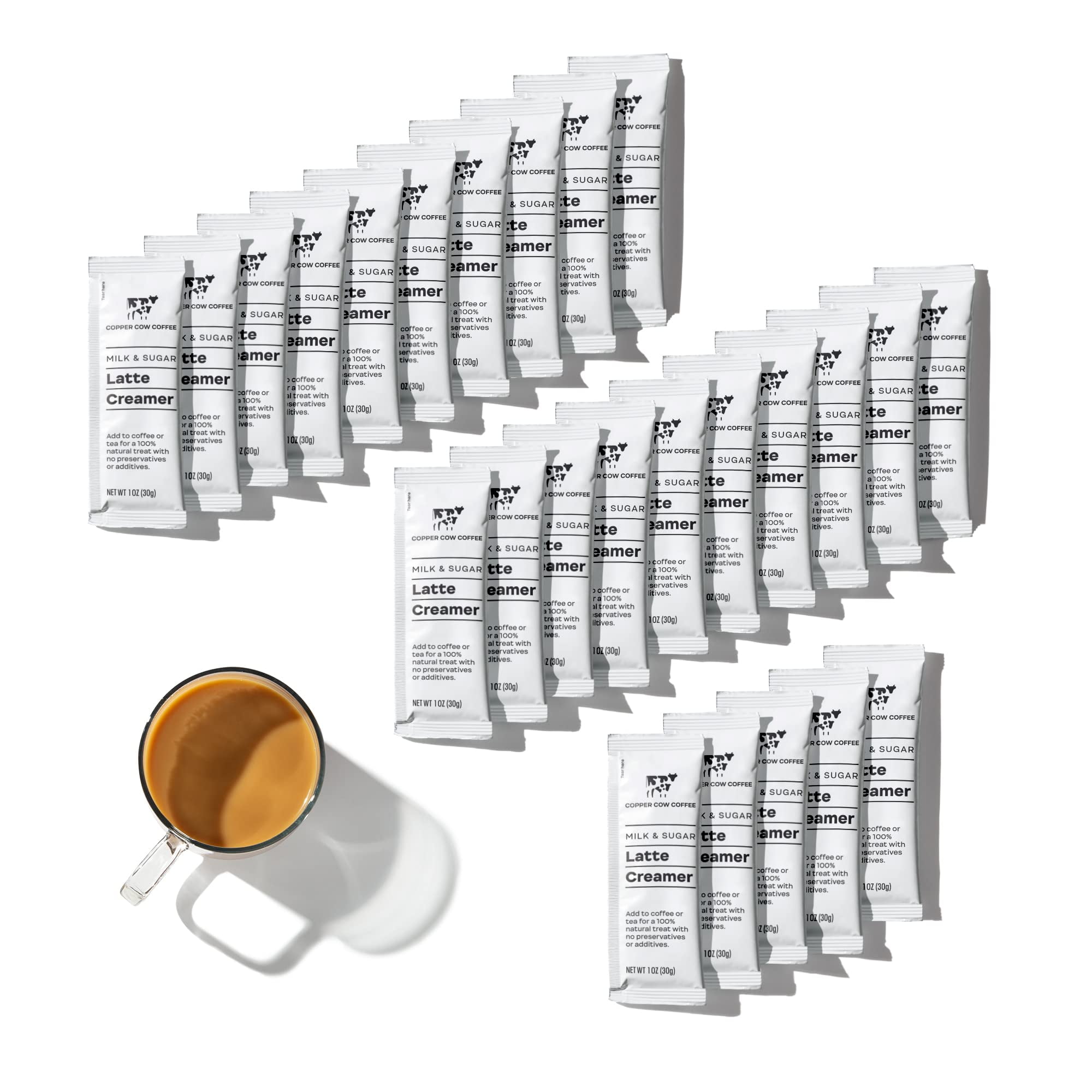 Copper Cow Coffee California OKA4Sweetened Condensed Milk Creamers - Single-Serve and All-Natural Pre-Filled Packets - (25 Pack)
