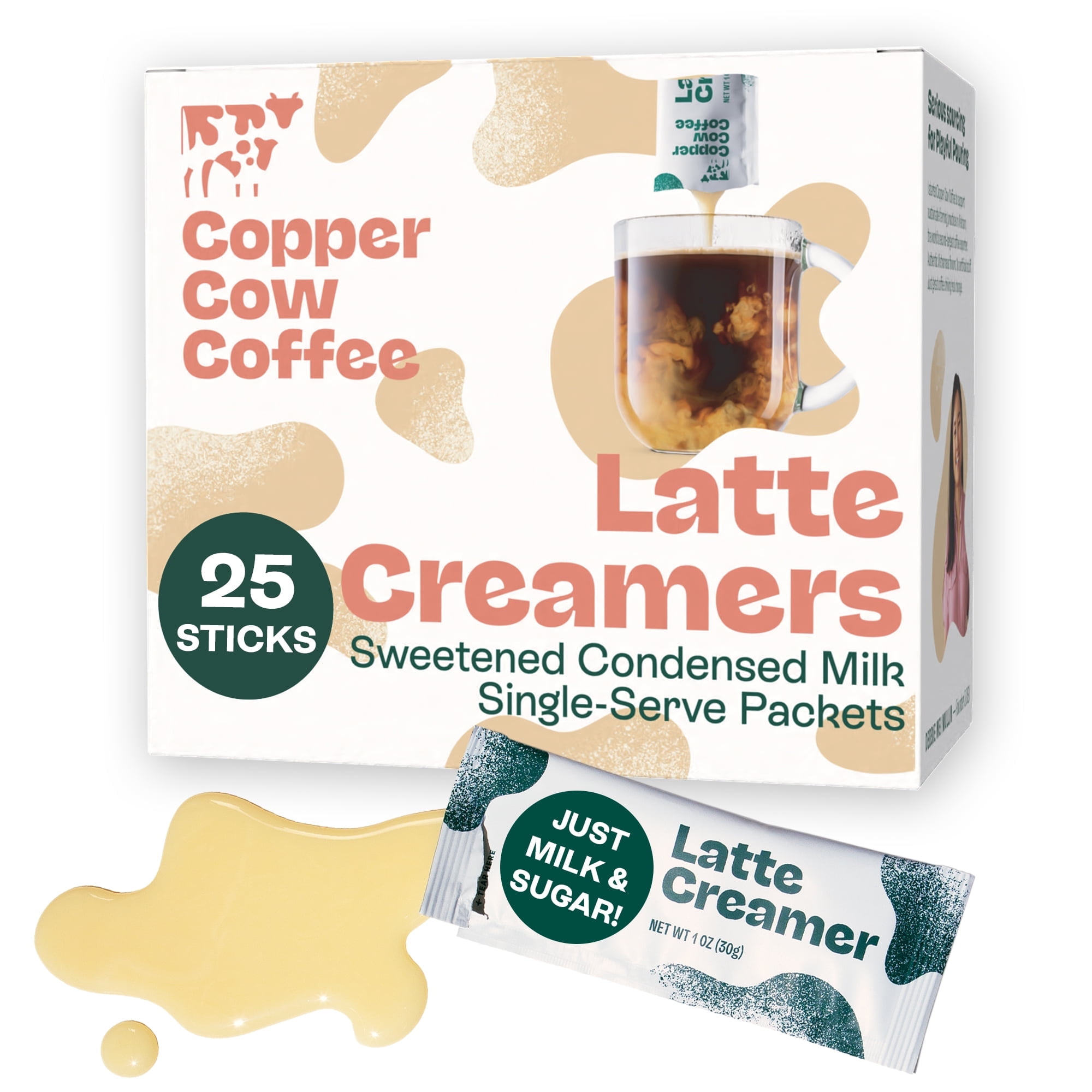 Copper Cow Coffee Sweetened Condensed Milk Coffee Creamer Singles (25 pack) | Coffee Creamer, All Natural Creamer Packets  | No Refrigeration Needed