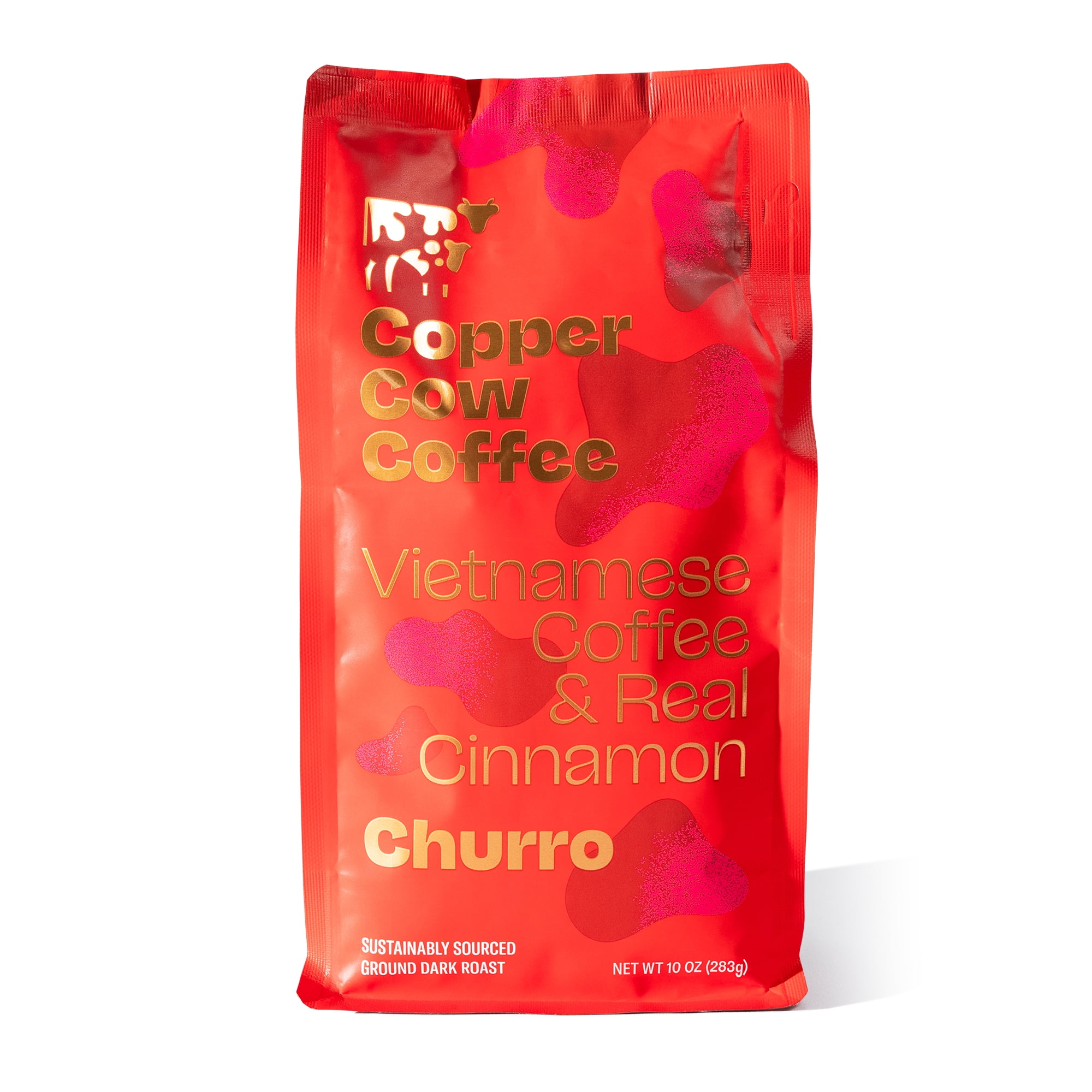 Copper Cow Coffee Vietnamese Ground Coffee Flavored with Real Cinnamon Churro 10 oz Bag - Dark Roast