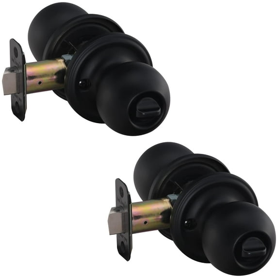 Copper Creek BK2030BC-2 Ball Door Knob, Privacy Function, 2 Pack, Black
