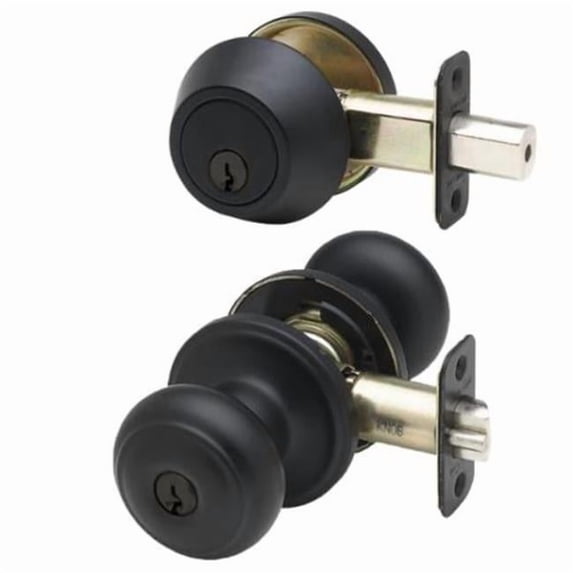 Copper Creek CKDB141-BC Colonial Door Knob Keyed Alike with Deadbolt Combination, Black