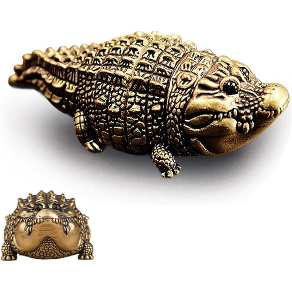 Copper Crocodile Figurine, Handcrafted Adorable Chubby Brass Alligator Statue  Exquisite Decorative Sculpture for Home, Office Desk, Shelf & Garden Display(1pcs-L)