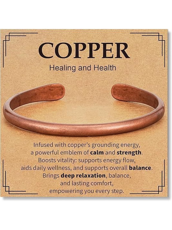 Copper Cuff Bracelet for Women and Men, Adjustable Open Bangle with Rustic Antique Finish, Minimalist Wellness-Inspired Jewelry Gift with Meaning Card