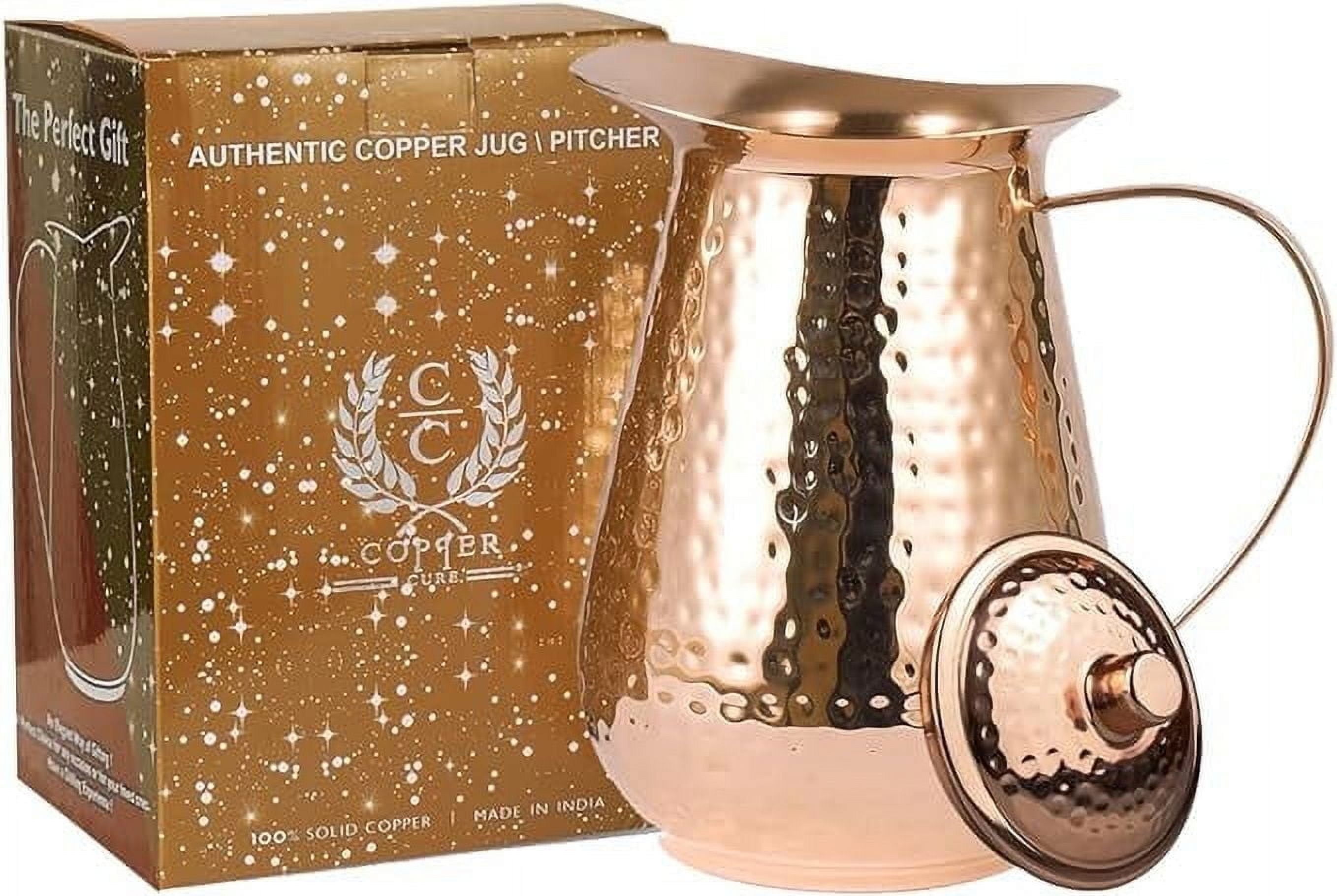 Copper Cure Copper Hammered Carafe, 70 Oz, Pure Copper Water Jug ...