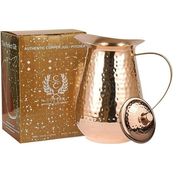 Copper Cure Copper Hammered Carafe, 70 Oz, Pure Copper Water Jug