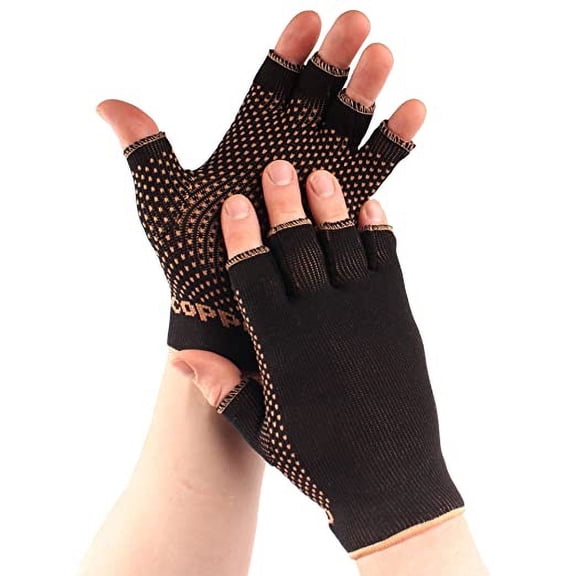 Copper D 1 Pair Black Bamboo Rayon Compression Gloves, Small Medium