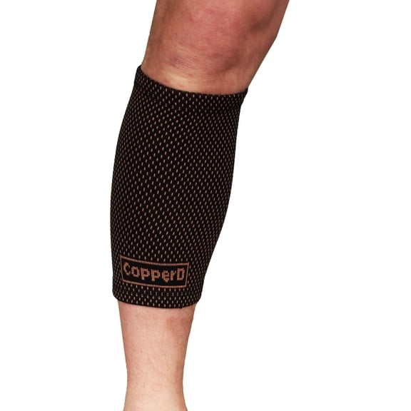 Copper D Compression Calf Sleeve - Bamboo Rayon - Calf Support Brace - Large/Extra Large - Black/Copper Dots - 1 Pack