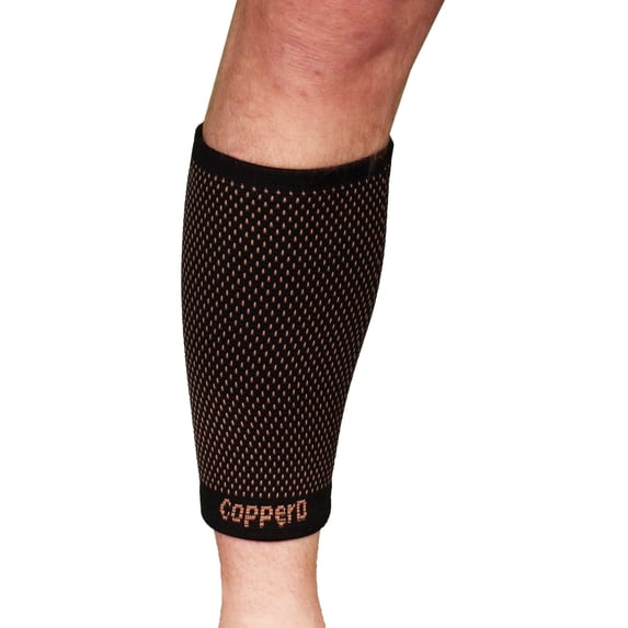 Copper D Compression Calf Sleeve Brace - Bamboo Rayon Charcoal Infused - Small Medium - Black Partial Copper Dots - 2 Pack
