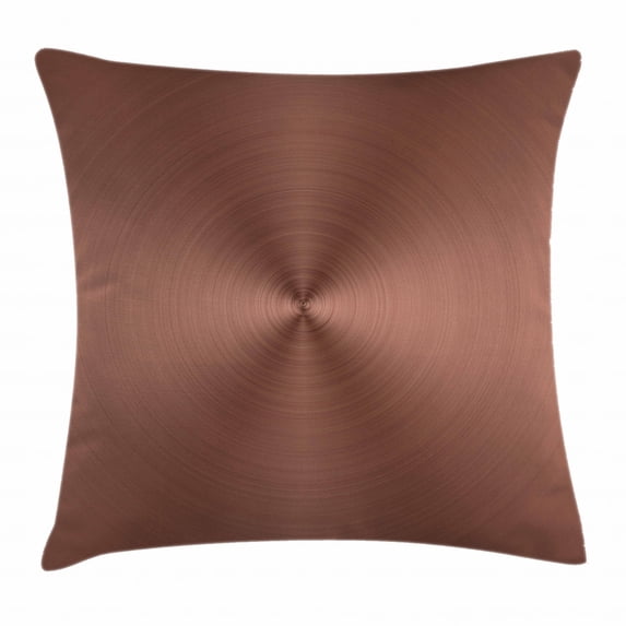 Copper Decor Throw Pillow Cushion Cover, Circle Copper Steel Texture Metallic Seem Radial Round Plaque with Shades Image, Decorative Square Accent Pillow Case, 16 X 16 Inches, Bronze, by Ambesonne