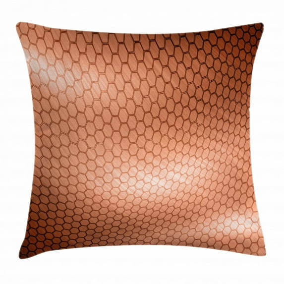 Copper Decor Throw Pillow Cushion Cover, Hexagonal Comb Pattern Abstract Wavy Colors Motion Mesh Image, Decorative Square Accent Pillow Case, 16 X 16 Inches, Light Coral Dark Orange, by Ambesonne