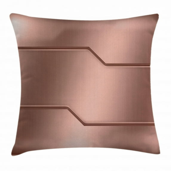 Copper Decor Throw Pillow Cushion Cover, Realistic Metallic Seem Plate Bar Image Technology Industry Steel Surface Print, Decorative Square Accent Pillow Case, 18 X 18 Inches, Rose Gold, by Ambesonne