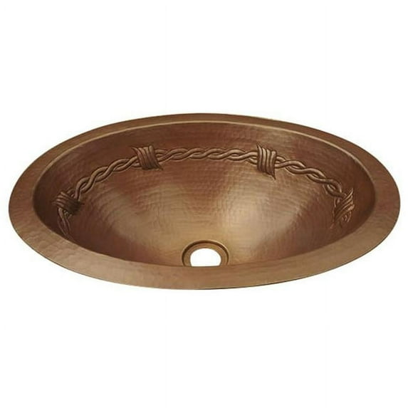 Copper Design COS-BW-17-RL-DB Copper Oval Bath Sink, Dark Brown - Barbwire Design - 5.5 x 10.5 x 17 in.