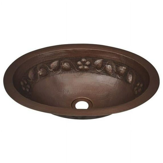 Copper Design COS-FW-17-FL-BR Copper Oval Bath Sink, Bright - Flower Design - 5.5 x 12.5 x 17 in.