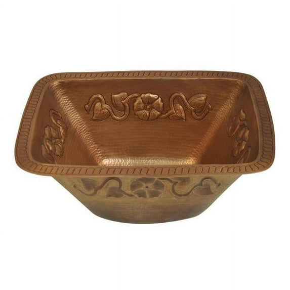 Copper Design CRGBS-FW-17-FL-DL Copper Rectangular Bar Sink, Dark Light - Flower Design - 7 x 12 x 17 in.