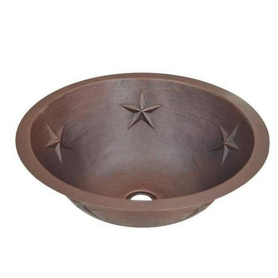 Copper Design CRS-5S-15-RL-DL 5 Stars Copper Round Bath Sink, Dark Light - Star Design