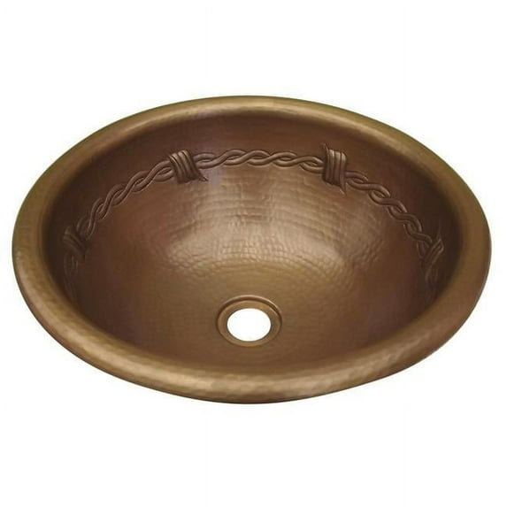 Copper Design CRS-BW-17-FL-DL Copper Round Bath Sink, Dark Light - Barbwire Design