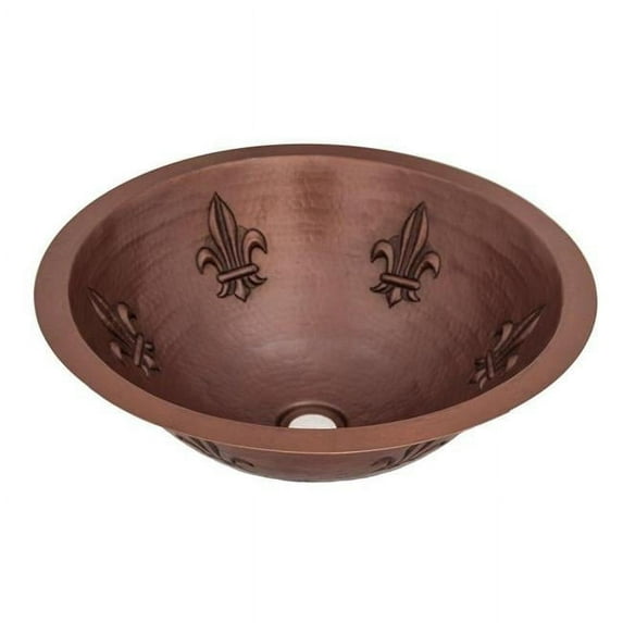 Copper Design CRS-FDL-15-FL-DB Copper Round Bath Sink, Dark Brown - Fleur Da Lis Design