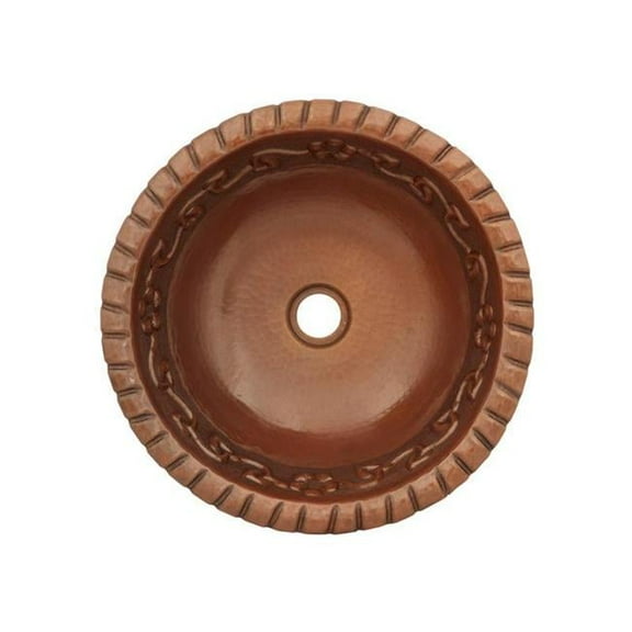 Copper Design CRS-FW-15-FL-DB Copper Round Bath Sink, Dark Brown - Flower Design