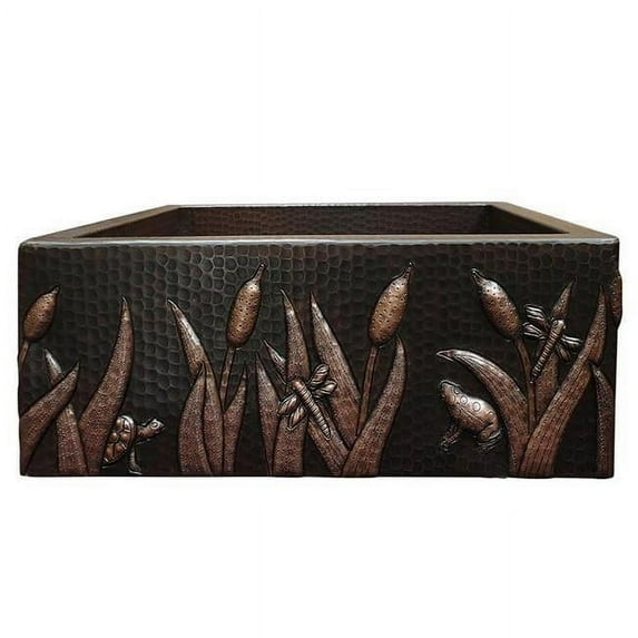 Copper Design CSQVS-AP-16-DL Copper Square Vessel Sink with Apron Tantra Design, Dark Light - 6 x 16 x 16 in.