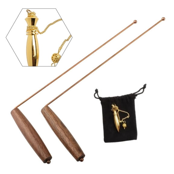 Copper Detection Rod Metal Detector Treasure Hunting Divination Tool +Pendulum