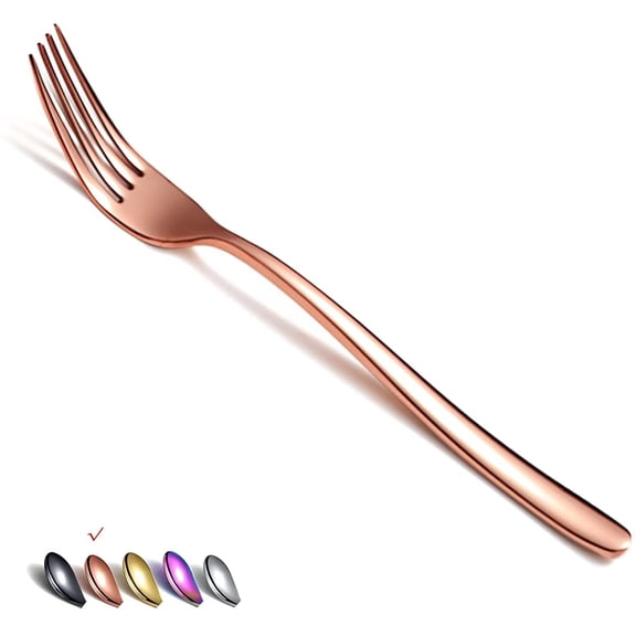 Copper Dinner Forks 6 Piece, Stainless Steel 8'' Forks Silverware Set, Dessert Forks, Table Forks, Salad Forks for Home, Kitchen or Restaurant, Dishwasher Safe