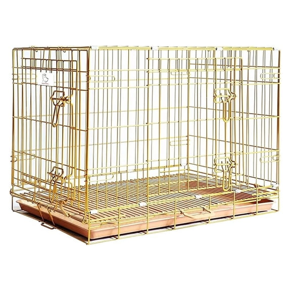 Copper Dog Crate 30 Inch, Portable Folding Metal Wire Dog Kennel Pet Dog Cage with Removable Floor Grid, Pull Out Pan, Double Doors, Handle for Medium-Small Breed Dogs Indoor Travel