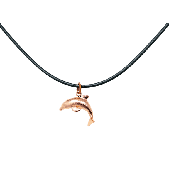 Copper Dolphin Necklace on Leather Cord
