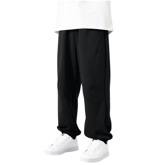 Ashirexll Kids Athletic Sweatpants Solid Color with Elastic Waist and Pockets Cuffed Pants for School Casual Wear for 5-13 Year