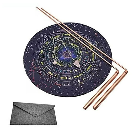 Copper Dowsing Rods Set with Pendulum and Fortune Teller Mat for Divination