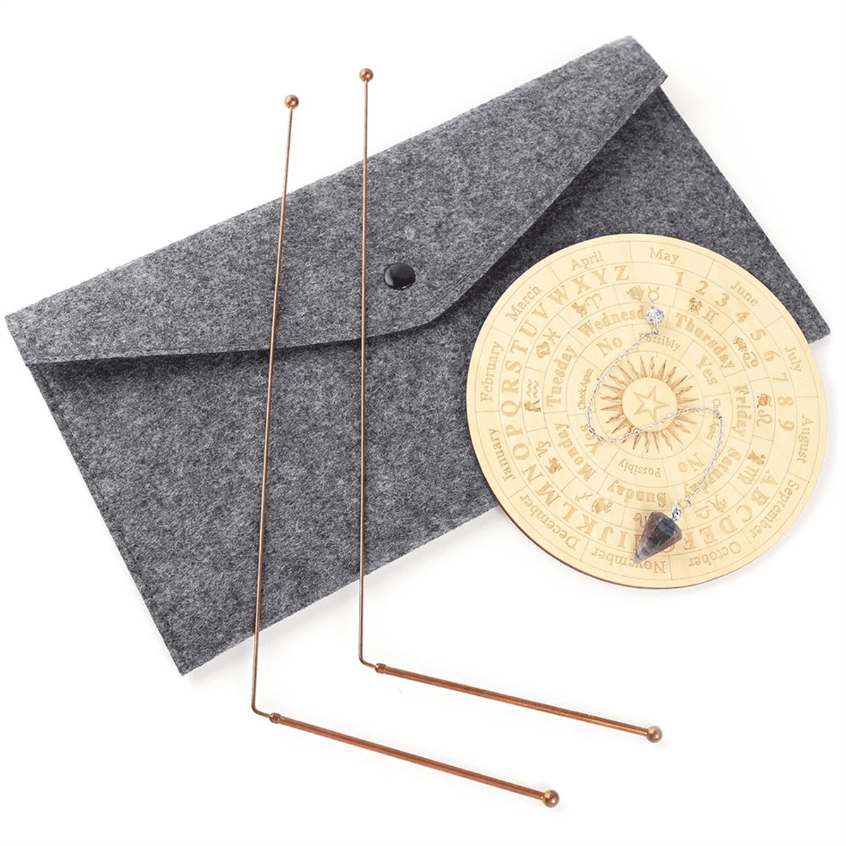 Copper Dowsing Rods Spiritual and Divining Pendulum Board Mat Kit for