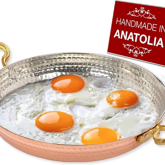 Copper Egg Pan for Cooking | Handmade Frying Pan | Hammered Skillet with Double Handles for Omelette | Authentic Kitchen Cookware & Copper Gifts Idea, 7.9 (20 cm)