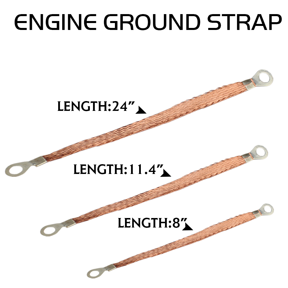 4-Pack 11.4" Braided Engine Ground Straps – Tinned Copper, 3/8" Ends, Golden