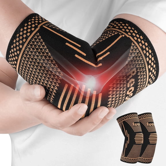 Copper elbow brace with compression sleeve to relieve pain; suitable for tendinitis, tennis elbow, golfer's elbow, arthritis, and weightlifting; unisex【L】