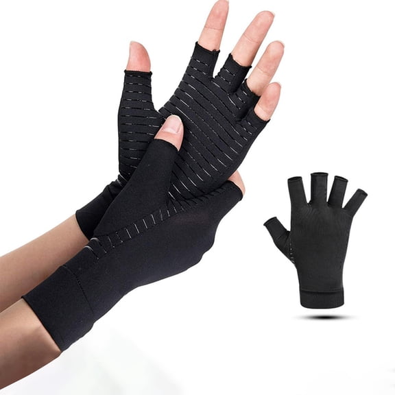 Copper Fiber Wrist Support Gloves Half Finger Design | Silicone Grip Non-Slip | Compression Therapy for Pain Relief Blood Circulation | Outdoor Cycling Exercise Protection | 2 Pack | Unisex |